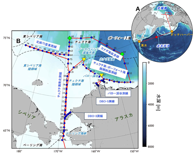 「みらい」北極航海の予定航路