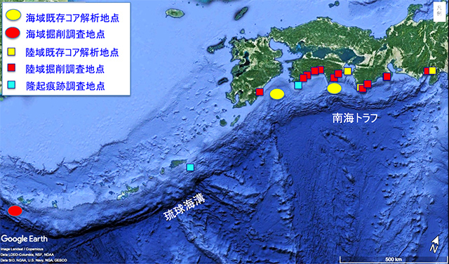 図1　このプロジェクトで海陸地震津波履歴調査を実施した地点