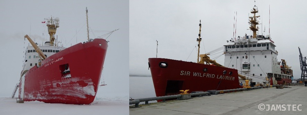 Figure 6. CCGS Louis S. St. Laurent during the Arctic cruise (Right) and CCGS Sir. Wilfred Laurier at Dutch Harbor, AK, US. (Left)