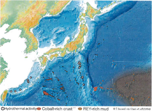 Distribution of marine mineral resources in waters around Japan
