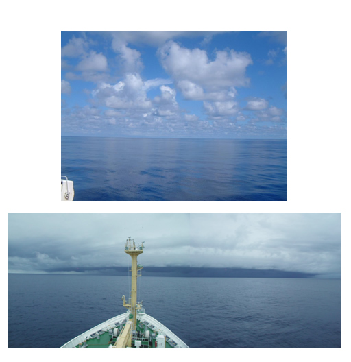 Typical appearance of the sky before and after the onset of the MJO-convection.