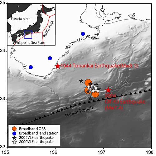 Figure 1. Broadband seismic observation for VLF earthquakes near the Nankai Trough