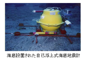 海底設置された自己浮上式海底地震計