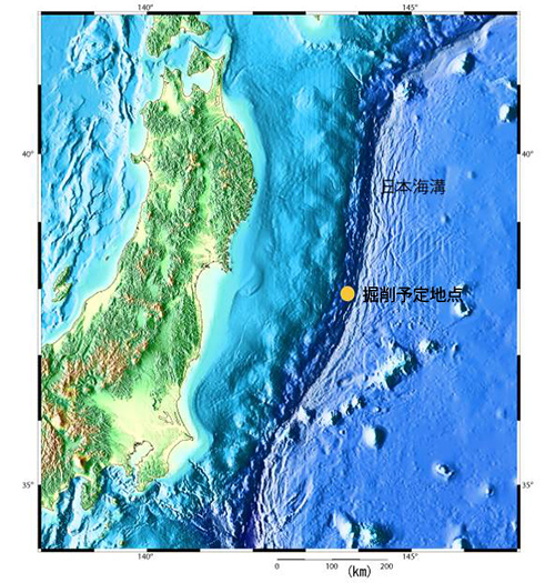 図1調査海域図
宮城県牡鹿半島沖合約220キロメートルの日本海溝海溝軸付近の海域
（北緯37度56分 東経143度55分）