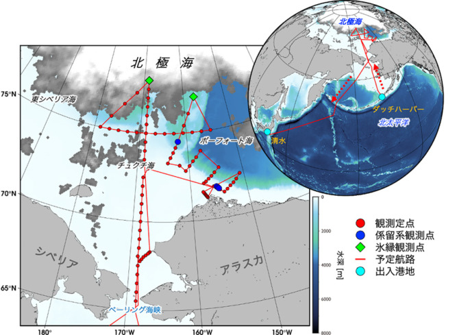 「みらい」北極航海の予定航路