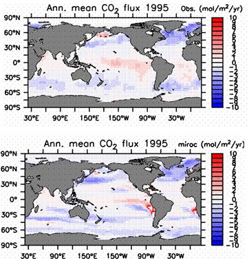 }11F1995N_ɂC|CʊCO2tbNXBPʂgCm-2yr-1B̒lCmɂo\B() Takahashi et al. (1999)ɂϑf[^AijfʁB