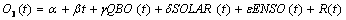 O3(t)=α+βt+γQBO(t)+δSOLAR(t)+εENSO(t)+R(t)