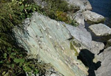 砂質片岩中に見られる褶曲構造（高知県長岡郡大豊町）。四国を東西に横断する三波川変成岩帯に、普遍的に観察される小褶曲構造。