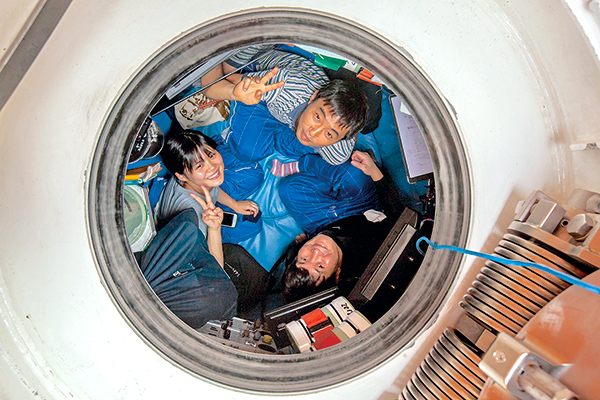 View of the inside of the pressure hull from the hatch.