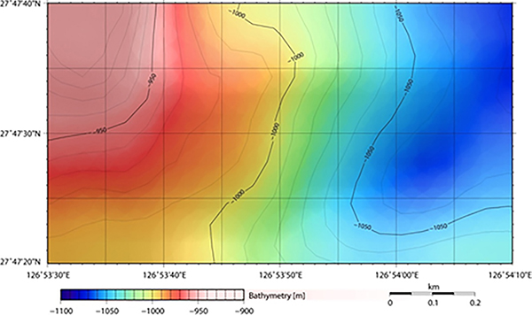 A bathymetric map of the same area surveyed by Urashima image