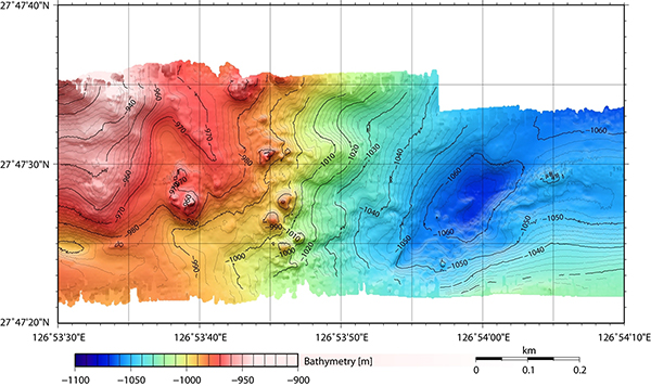 Bathymetric map surveyed by Urashima