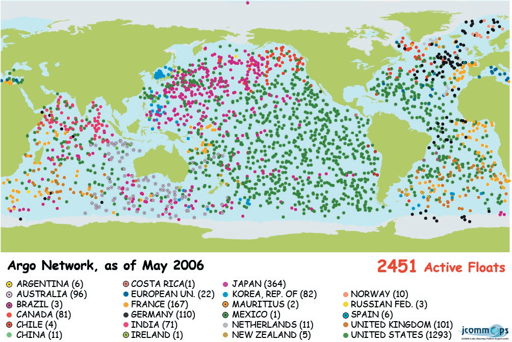 Figure 5. Map of Argo observation network in May 2006 (xii). Note that POPS data was the world’s first Argo data sent from the Arctic Ocean.