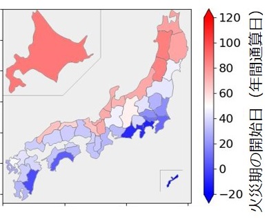 図2 都道府県別の火災期開始日