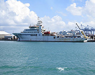 インドの海洋調査船「SAGAR NIDHI」。耐氷構造を持ち、南極海の調査にも対応できる多目的な調査船。