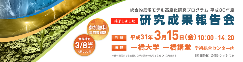 平成30年度統合的気候モデル高度化研究プログラム　平成30年度研究成果報告会